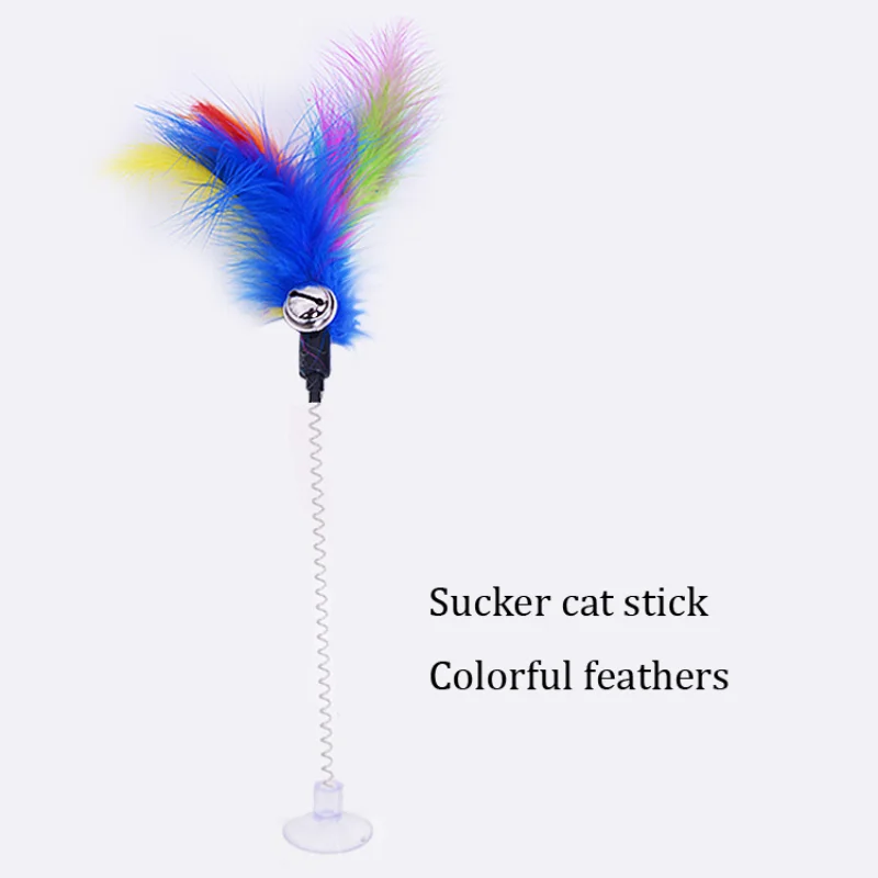 

5pcs Bell feather funny cat stick Pet cat toy rabbit fur funny cat stick sucker spring feather funny cat toy