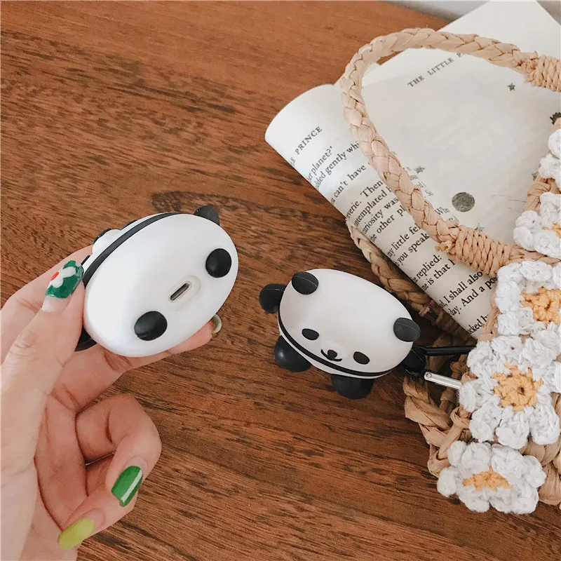 3D чехол с милой пандой для Apple AirPods 2 Силиконовый чехол для наушников для Apple Air Pods с крючками мультяшный чехол с пандой s Hoesje