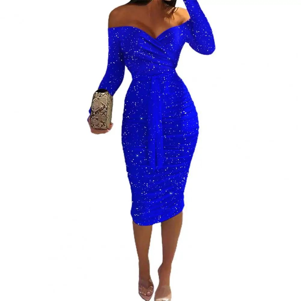 

Ruched Cross Wrap Lady Dress Party Long Sleeve Off Shoulder Midi Bodycon Dress Daily Wear Elegant dresses for women Red xxl