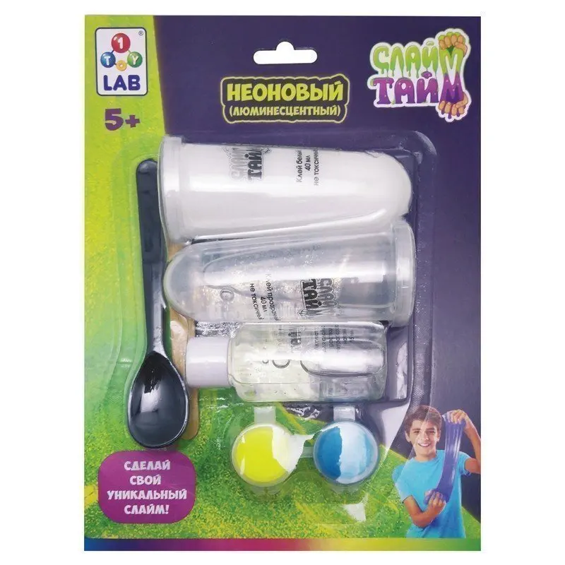 Набор Слайм тайм &quotСделай слайм. Неоновый&quot люминесцентный 1TOY Т12027|Наборы для