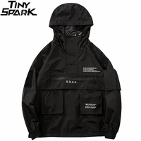 men hip hop streetwear jacket coat black windbreaker cargo jacket pullover harajuku 2021 hooded track jacket tactical outwear