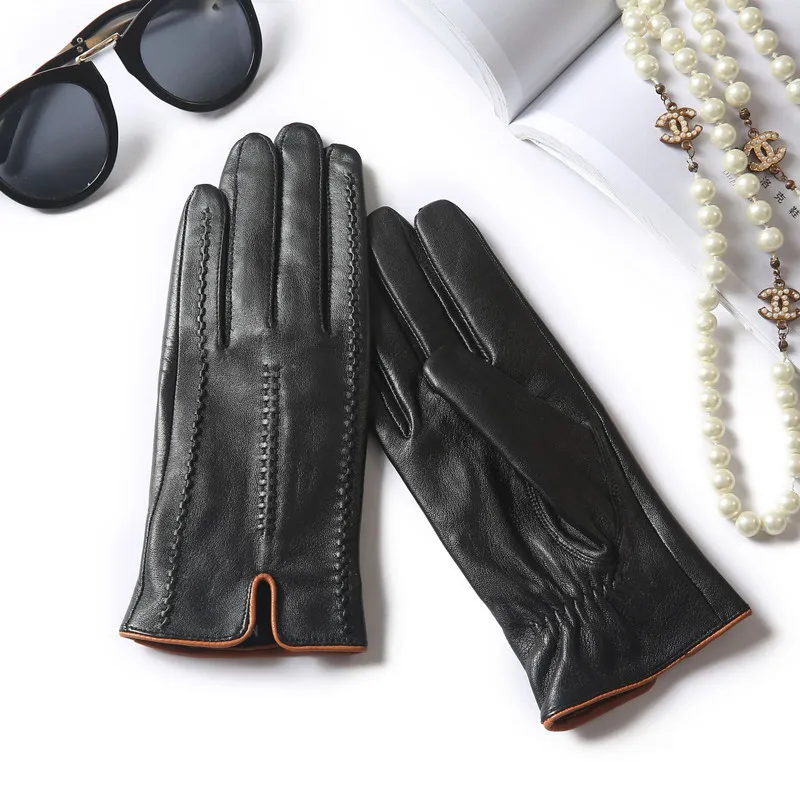 Женские Новые Модные полосатые перчатки из овчины. Подкладка вельвета. Теплые