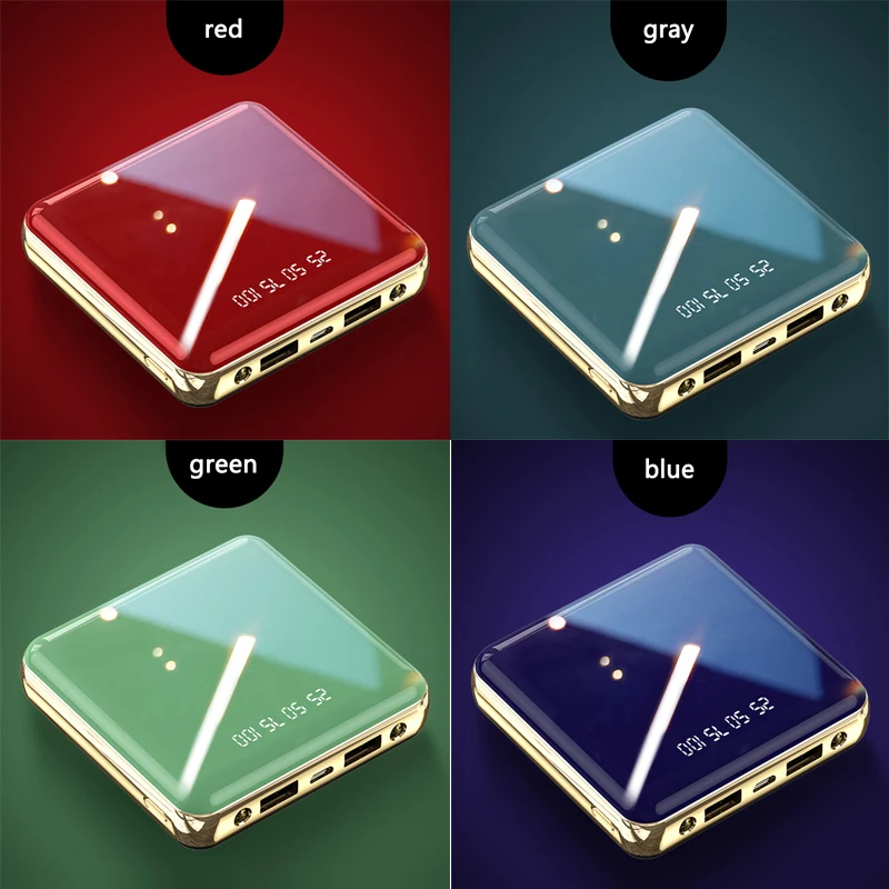 Портативный мини аккумулятор на 20000 мАч с зеркальным светодиодным дисплеем