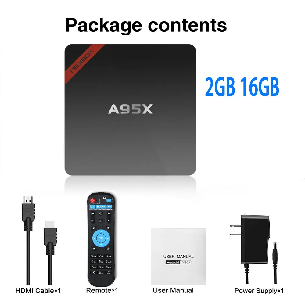 2GB 16GB A95X NEXBOX Smart Android 7,1 ТВ-приставка Amlogic четырехъядерный S905W 2 Гб 16 Гб wifi медиаплеер PK X96 мини-приставка ТВ-приставка - Цвет: 2GB 16GB