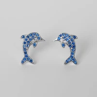 2021 new design silver plated cz crystal marine animal dolphin stud earring for women exquisite aaa zircon earring party jewelry