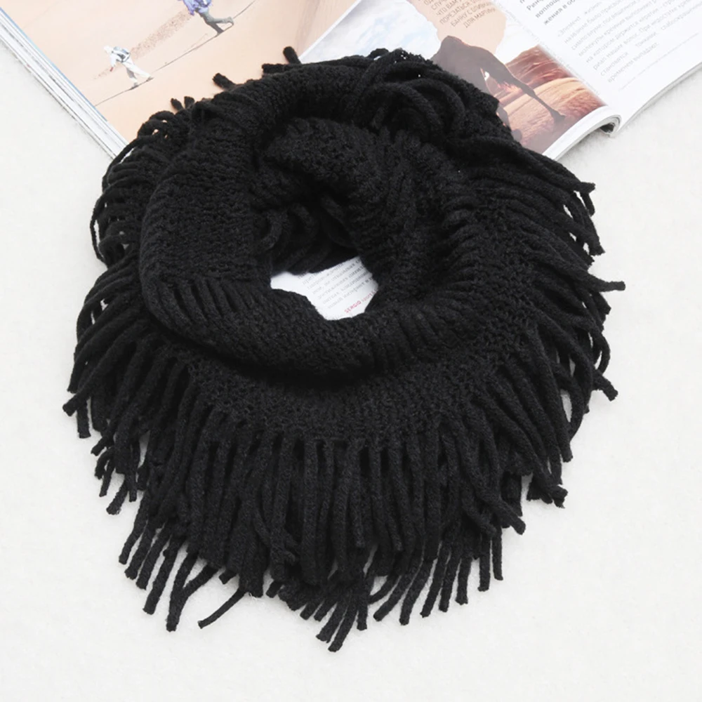 Women Wool Knit Tassel Warm Fall Winter Infinity Scarf Soft Shawl fringed bib Female Cashmere Wrap Blanket Tippet |