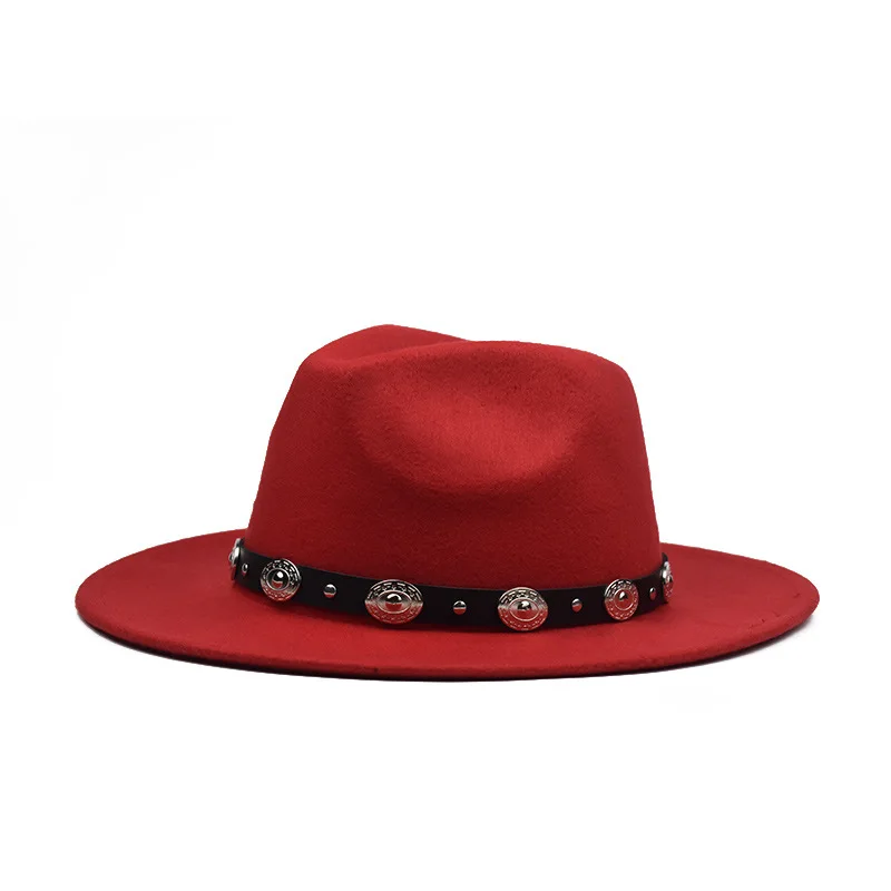 Осень и зима sombrero мелкий Топ fedora Женская шерстяная шапка металлический модный пояс фетровые шапки Мужская шляпа Федора
