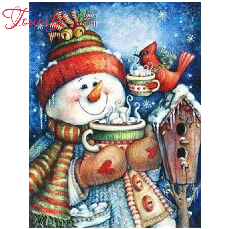 

TOUOILP full Square/Round 5d diy Diamond Painting"Sneeuwpop Met Warme Chocolademelk"Embroidery Cross Stitch 5D Home Decor Gift