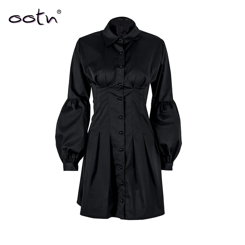 OOTN Элегантное Черное Короткое женское платье-блузка с длинным Рукавом Плиссированное мини-платье вечерние платья весеннее женское сексуальное тонкое платье vestido