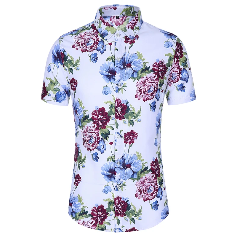 2020 Летняя мода Мужская рубашка Slim Fit с короткими рукавами и цветочным узором
