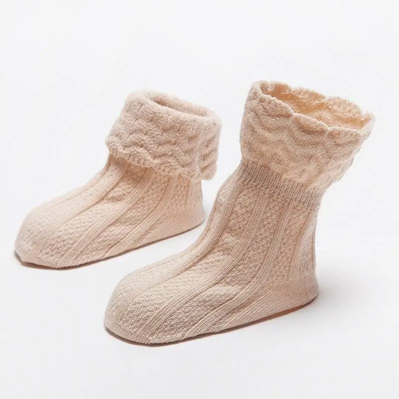 

Winter Baby Socks Solid Non-slip Rubber Cute Socks for Baby Girls Boys Double Needle Cotton Lace Newborn Kids Socks Clothes