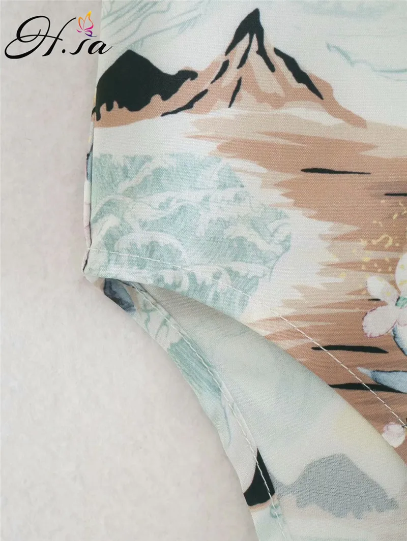 

Hsa Summer Beach Style Fashion Blouse and Tops Turn Down Collar Short Sleeve Trees Printed Short Sleeve Chic Beach Blusa Mujer