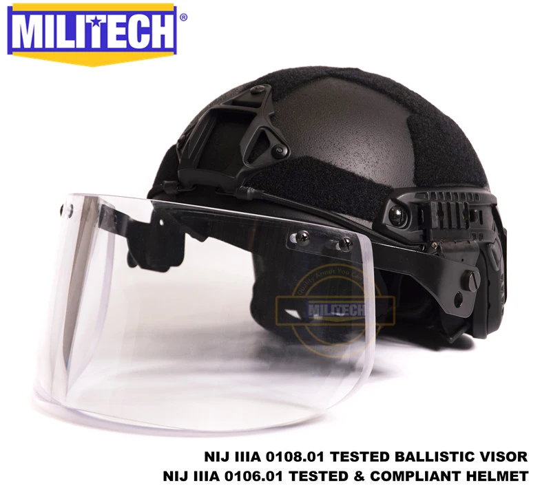 MILITECH черный BK Deluxe NIJ IIIA 3A 0106 01 БЫСТРО Пуленепробиваемый Шлем и козырек Набор Дело