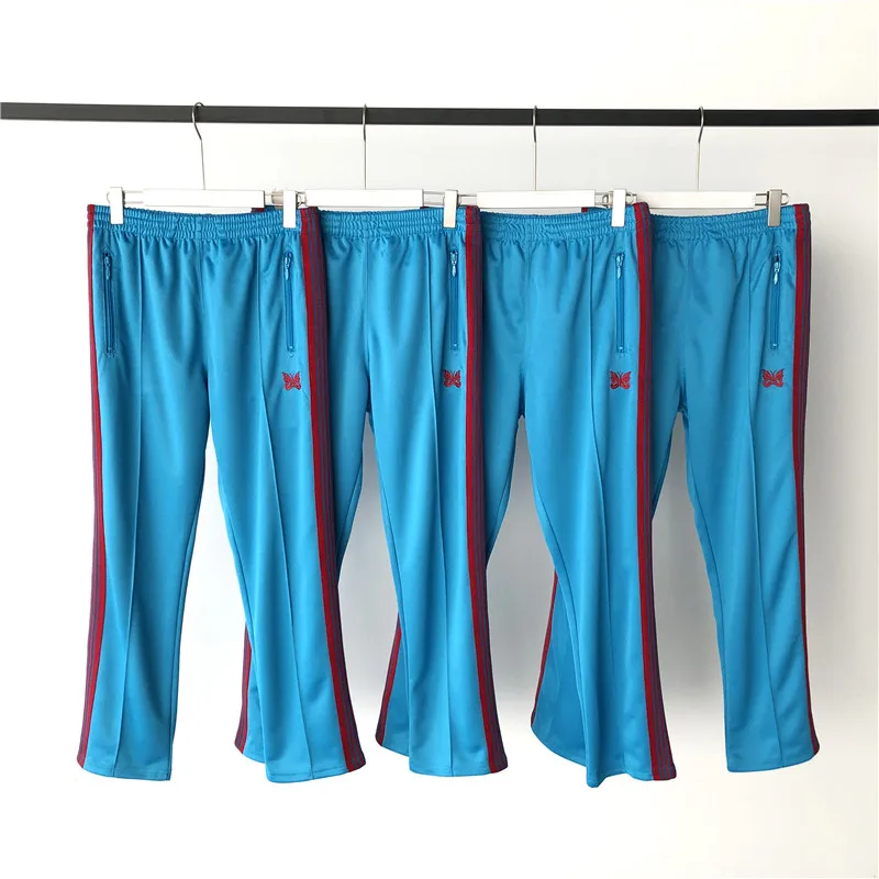 

Мужские и женские тренировочные брюки Blue иглы AWGE, черные спортивные брюки в стиле хип-хоп с красной бабочкой и полосками с вышивкой,