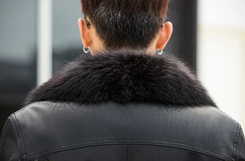 Mens Winter Fur Coats Long Sheepskin Leather Jackets Raccoon Collar Windbreaker Outerwear Outdoor Snow Overcoat Plus Size | Мужская