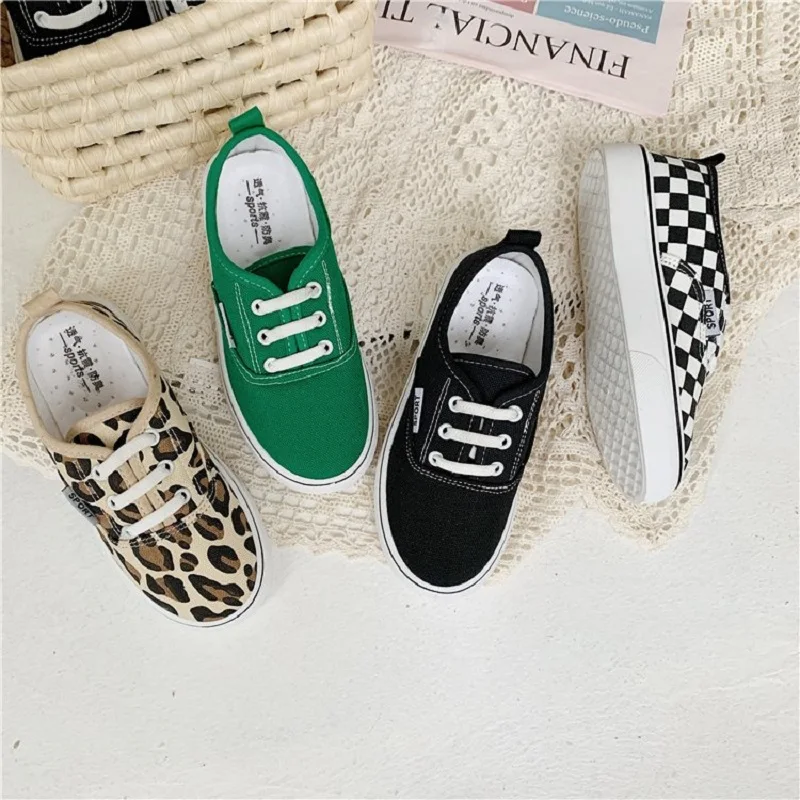 

Spring Autumn Children Boy Girl Plaid Leopard Canvas Shoes Kids Sneakers