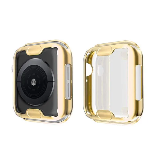 Мягкий силиконовый чехол для apple watch band apple watch 4 3 5 Чехол 44 мм/40 мм iwatch 42 мм/38 мм чехол и Защитная крышка для экрана - Цвет: gold