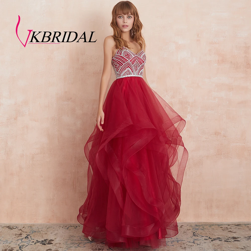 VKBRIDAL красное Многоярусное Тюлевое платье для выпускного вечера новые Бальные