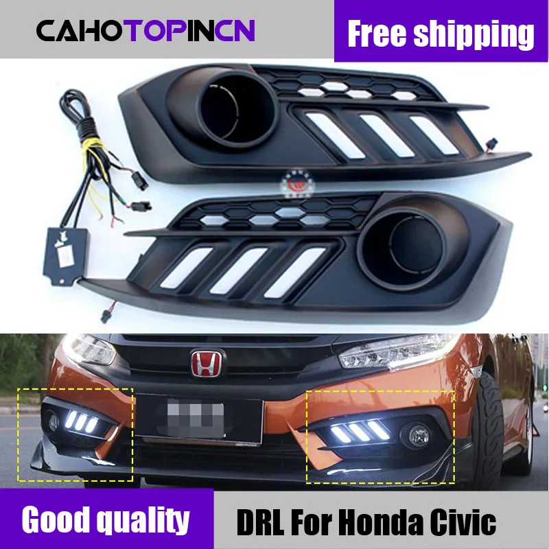 Дизайн поворота сигнала стиль реле 12 В Автомобильный светодиодный DRL дневные ходовые огни с отверстием противотуманной фары для Honda Civic 10th