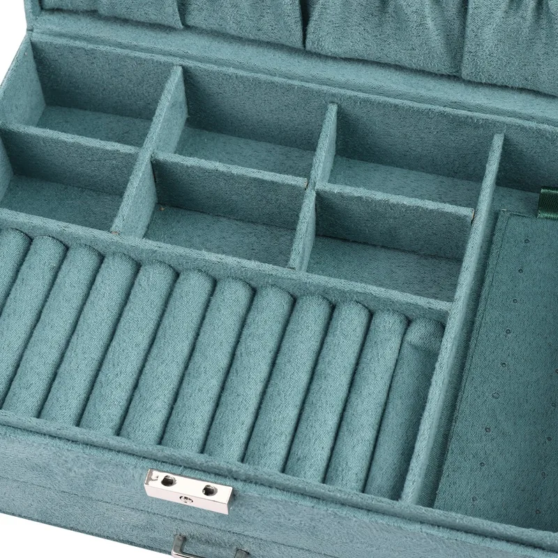 

European Style Double Layer Large Capacity Elegant Flannel Jewelry Box with Lock Fashion Leader Velvet Jewelry Box