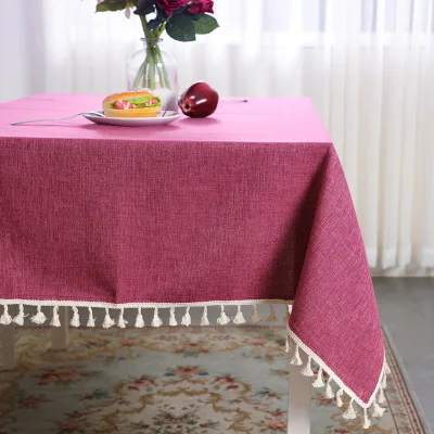 ROSE Однотонная скатерть из хлопка и льна, простая кисточка, квадратный для кофе, обеденный стол, домашняя свежая садовая скатерть, украшение - Цвет: ROSE