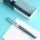 Ручка перьевая с тонким наконечником, 0,5 мм, зеленая, розовая, серебристая, с зажимом, металлические ручки в подарочной коробке, школьные и офисные принадлежности, канцелярские принадлежности для письма