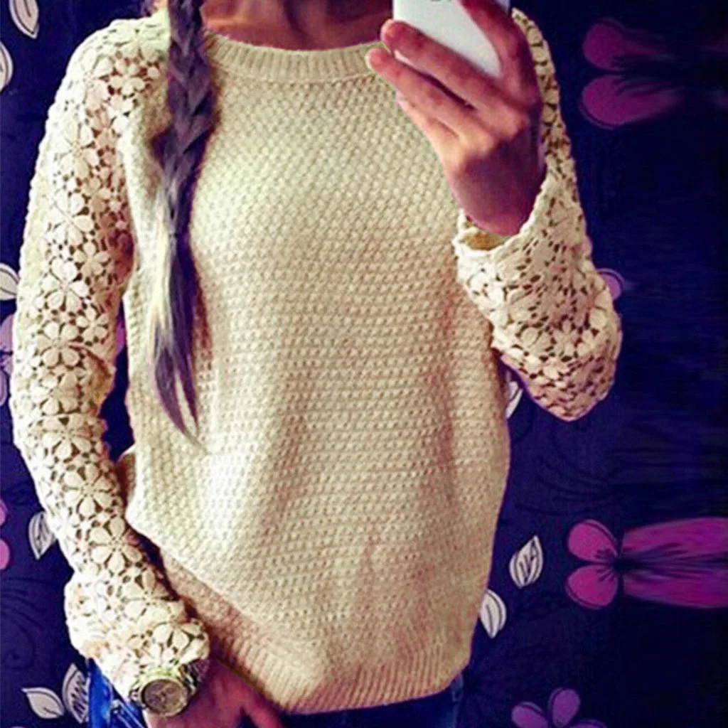 Новинка 2019 элегантный женский топ с длинным рукавом и круглым вырезом свитер