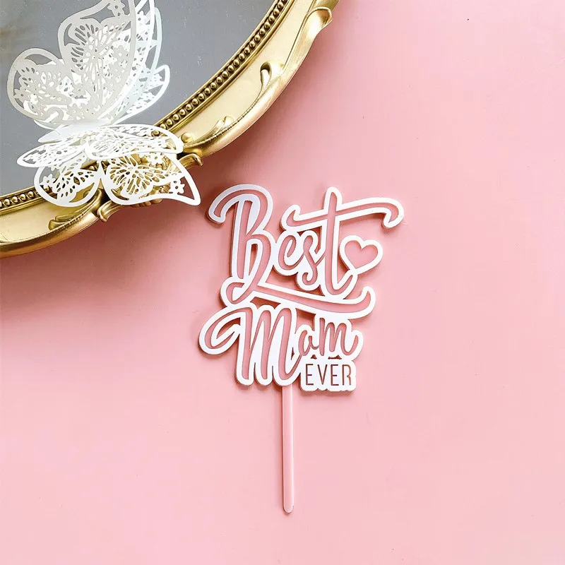 

New Love You Mom Acrylic Mother's Day Cake Toppers Pink Best Mom Baking Cake Topper Mom Birthday Party Cake Decorations Supplies