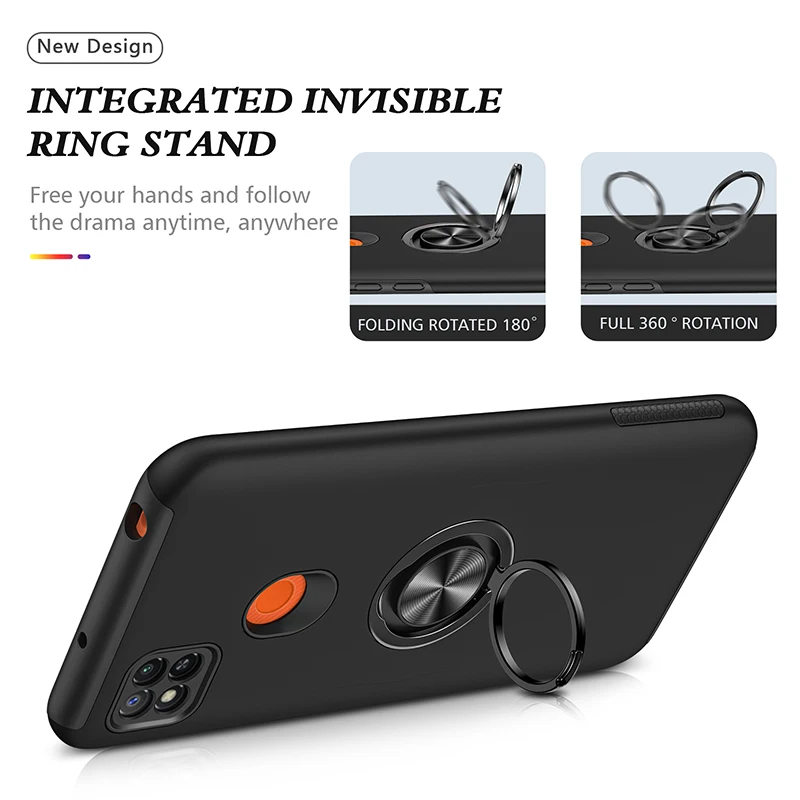 

For Xiaomi Redmi 9 Prime 9A 9C Case Shockproof Armor Car Ring Stand Holder Phone Case for Redmi 9 Power Back Cover