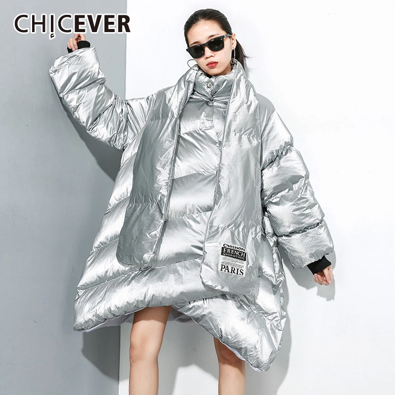 CHICEVER асимметричное женское хлопковое пальто со стоячим воротником длинный рукав