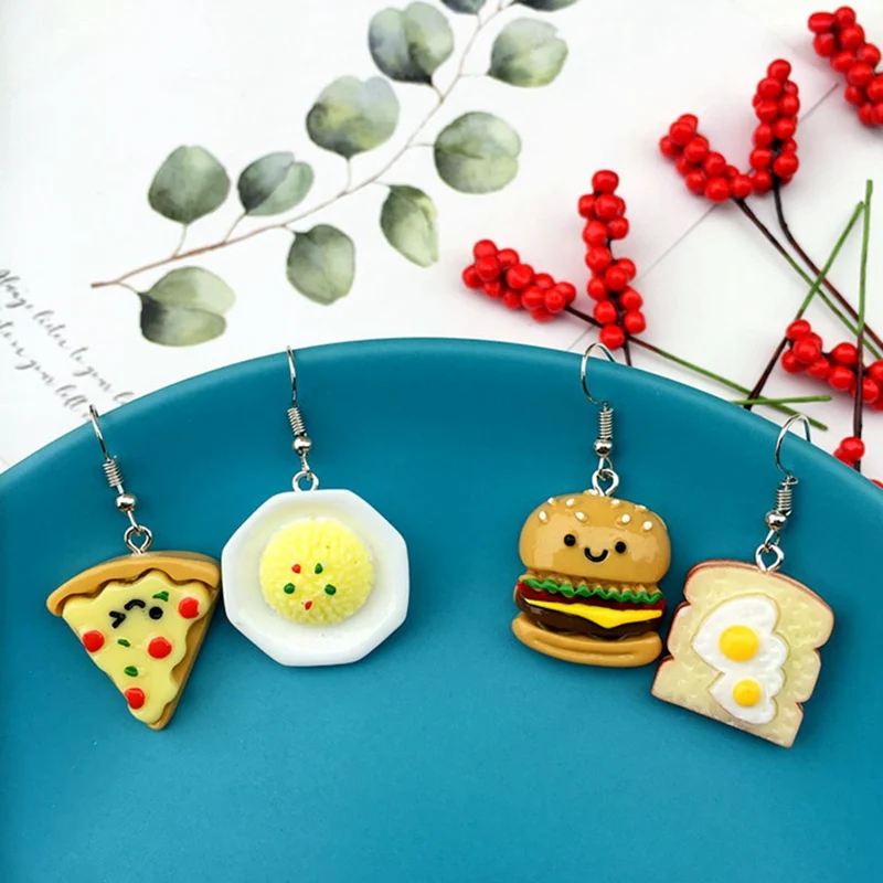 Забавные милые Мультяшные серьги в виде еды асимметричные бургеров пиццы хлеба