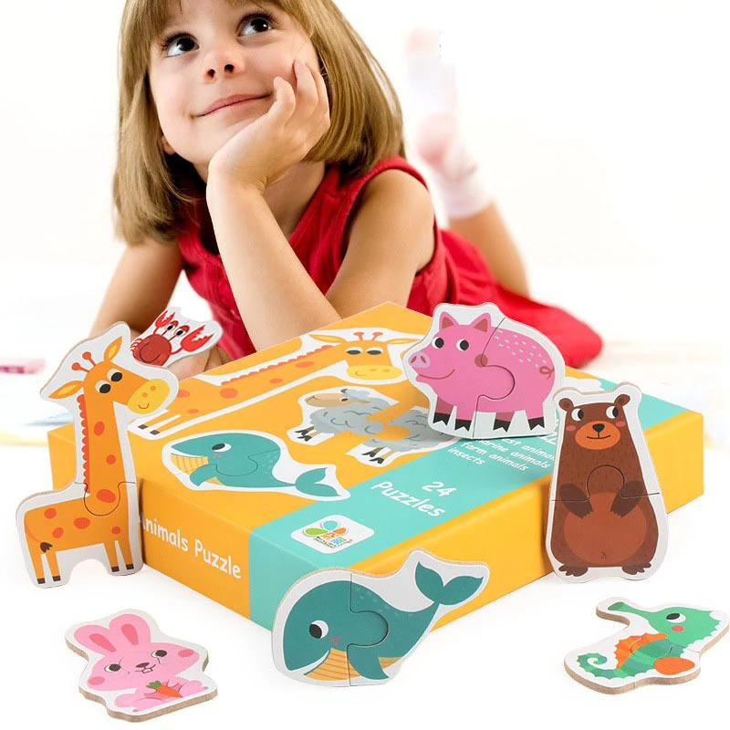 

Funny Wooden Jigsaw Puzzles Set Cartoon Animal Baby Montessori Educational Puzzle Toys For Children Learning Developing Toy Gift