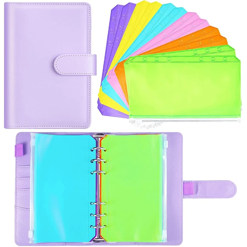 

A6 PU Leather Notebook Binder Cover Purple Refillable Planner Journal Binder for Budget System Scrapbooking
