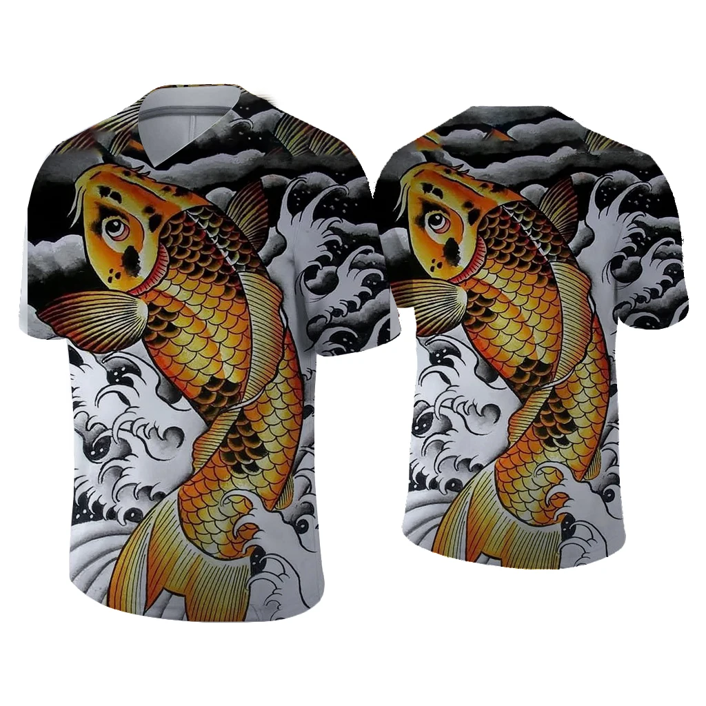 

2021 latest men's summer casual 3D printing fish jumping sportswear short sleeve funny cool V-neck T-shirt S-6