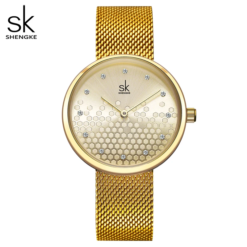 Shengke Woman Watches Gold Top Brand Luxury Female Watch Women Quartz Waterproof Women's Wristwatch Ladies Girls Watches Clock