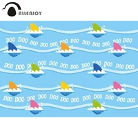 allenjoy blue sea wave party photography backdrop colorful shark fin happy birthday baby shower family party decor banner