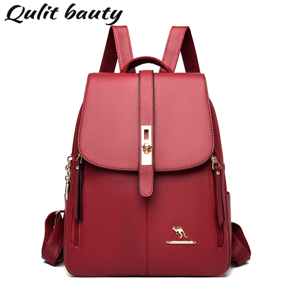 

High Quality Soft Leather Women's Backpack Brand Designer Ladies Backpacks for School Teenagers Girls Simplicity Backbag Mochila