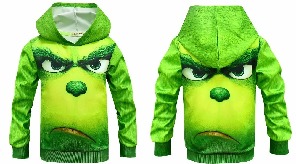 Толстовка с 3D-принтом «GRINCH FULL FACE»; Детский карнавальный костюм «Merry Grinch»; толстовка для мальчиков и девочек на Хэллоуин и Рождество