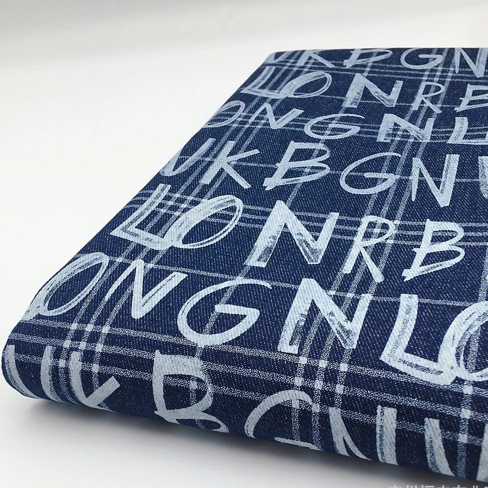

Fashion Plaid Alphabet Graffiti Printed Jeans Fabric Pure Cotton Eco Friendly For Pants Dress DIY Sewing Tela 100X160CM