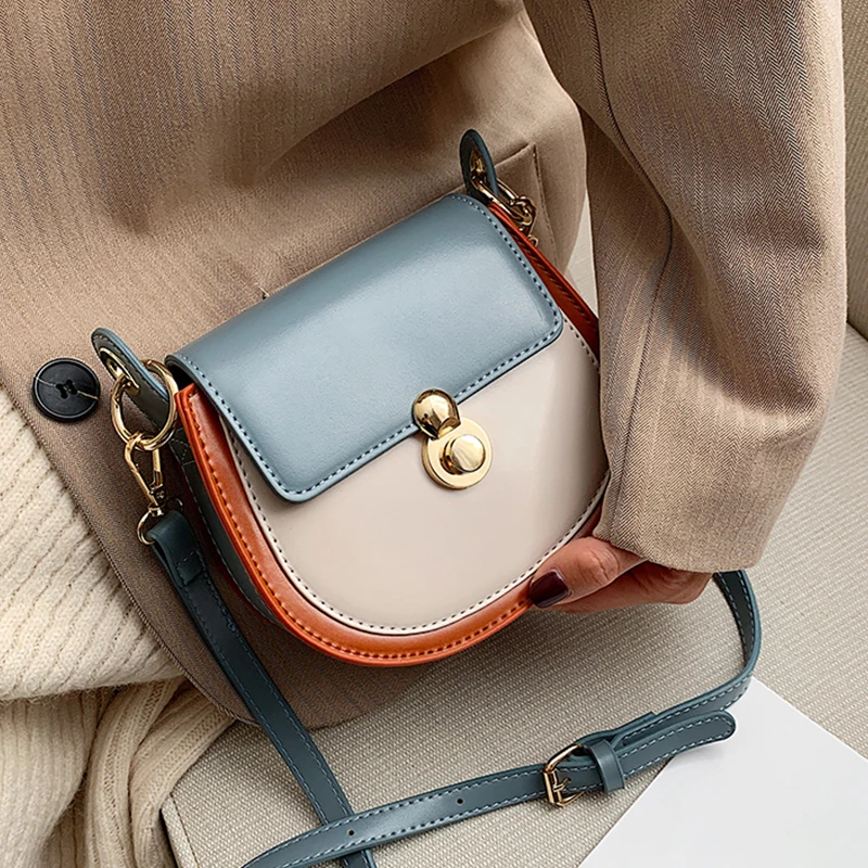 

PU Leather Contrast Color Crossbody Bags For Women 2021 Fashion Small Shoulder Bag Female Handbags And Purses Travel Bags