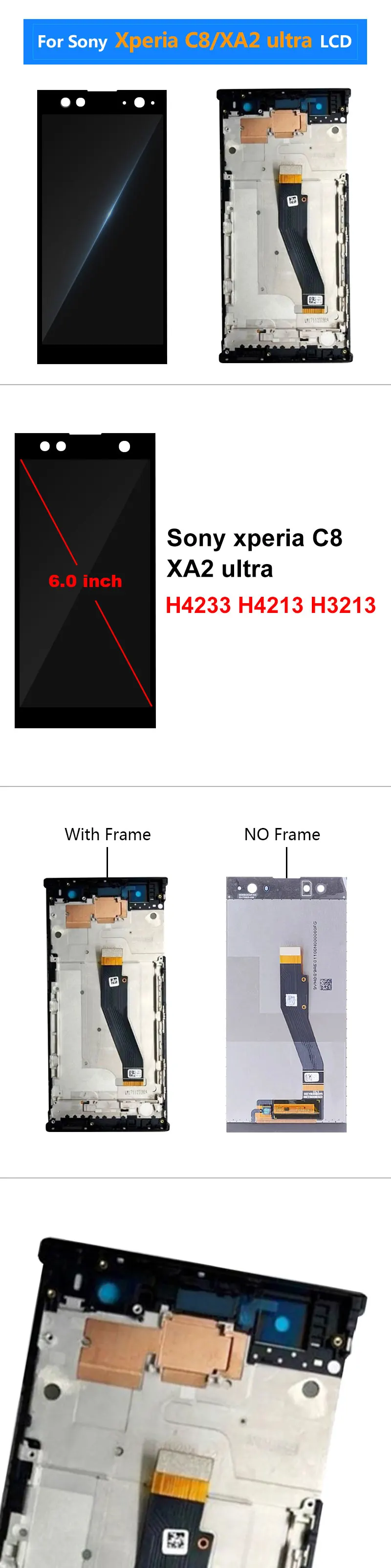 6," для sony Xperia XA2 Ultra C8 lcd H4233 H4213 H3213 H3223 Дисплей lcd сенсорный экран дигитайзер с рамкой запчасти в сборе