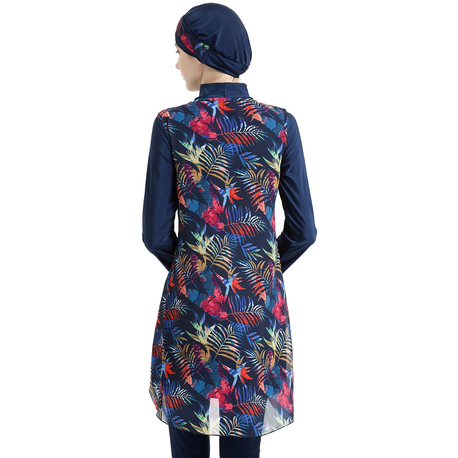 

BUSHRA Muslim Swimsuits Middle Eastern Conservative Printed Sunscreen Four-Piece Set Women Girls Lady Burkin Dress Beach Suit