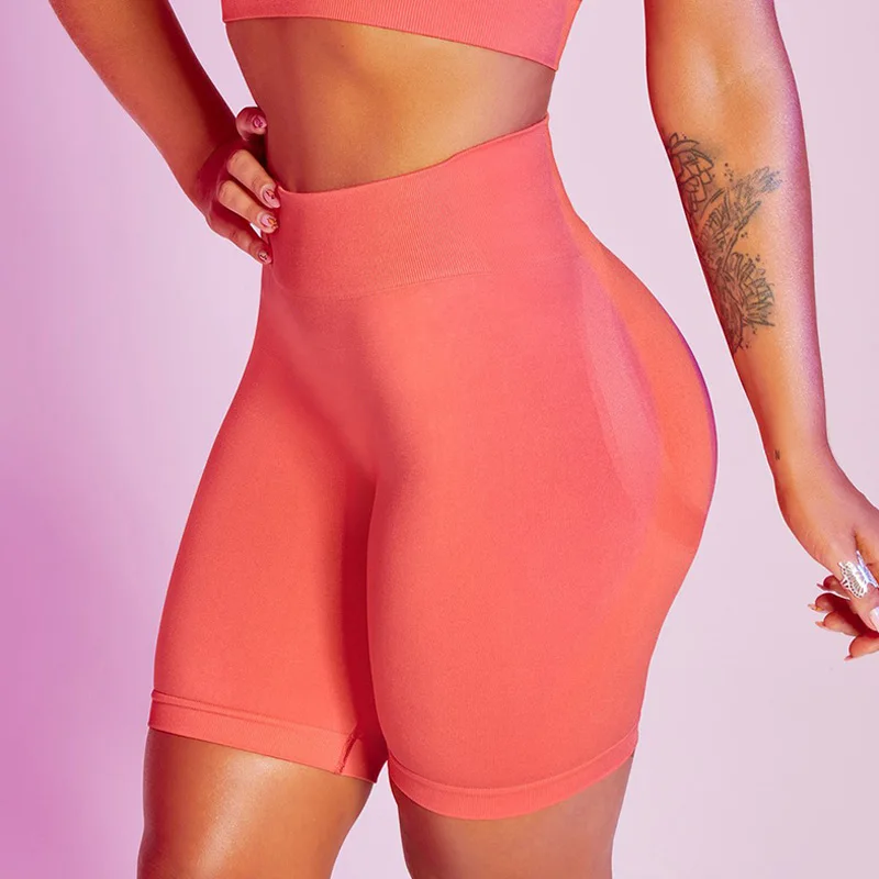 

ASHEYWR Fitness Shorts Seamless Women High Waist Elastic Push Up Short Workout Bubble Butt Skinny Short Pants Solid Female