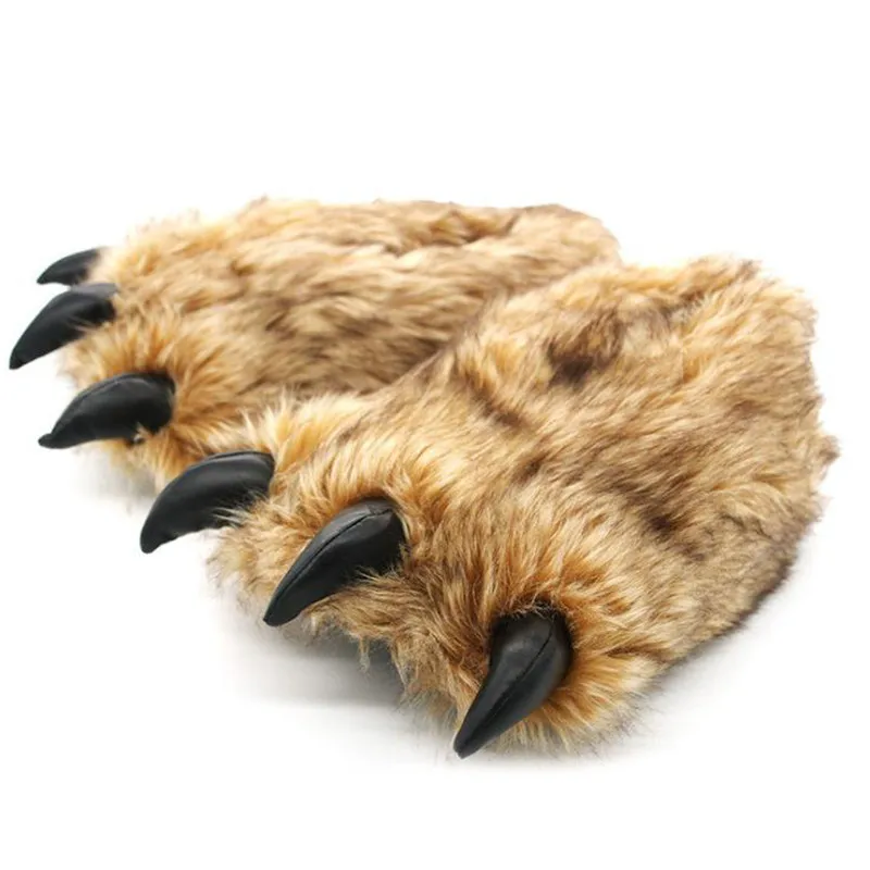 Winter Women/Man Warm Indoor Cotton Cute Plush Slides Cartoon Bear Claw Fluffy Slippers Home Cotton Slippers Couple Floor Shoes