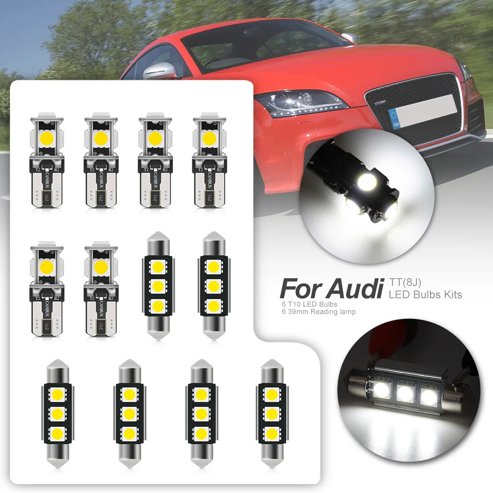 

12pcs White Canbus LED Light Bulbs Interior Lighting Kit For 2008-2012 Audi TT MK2 Map Trunk Glove Box License Plate Lights Lamp