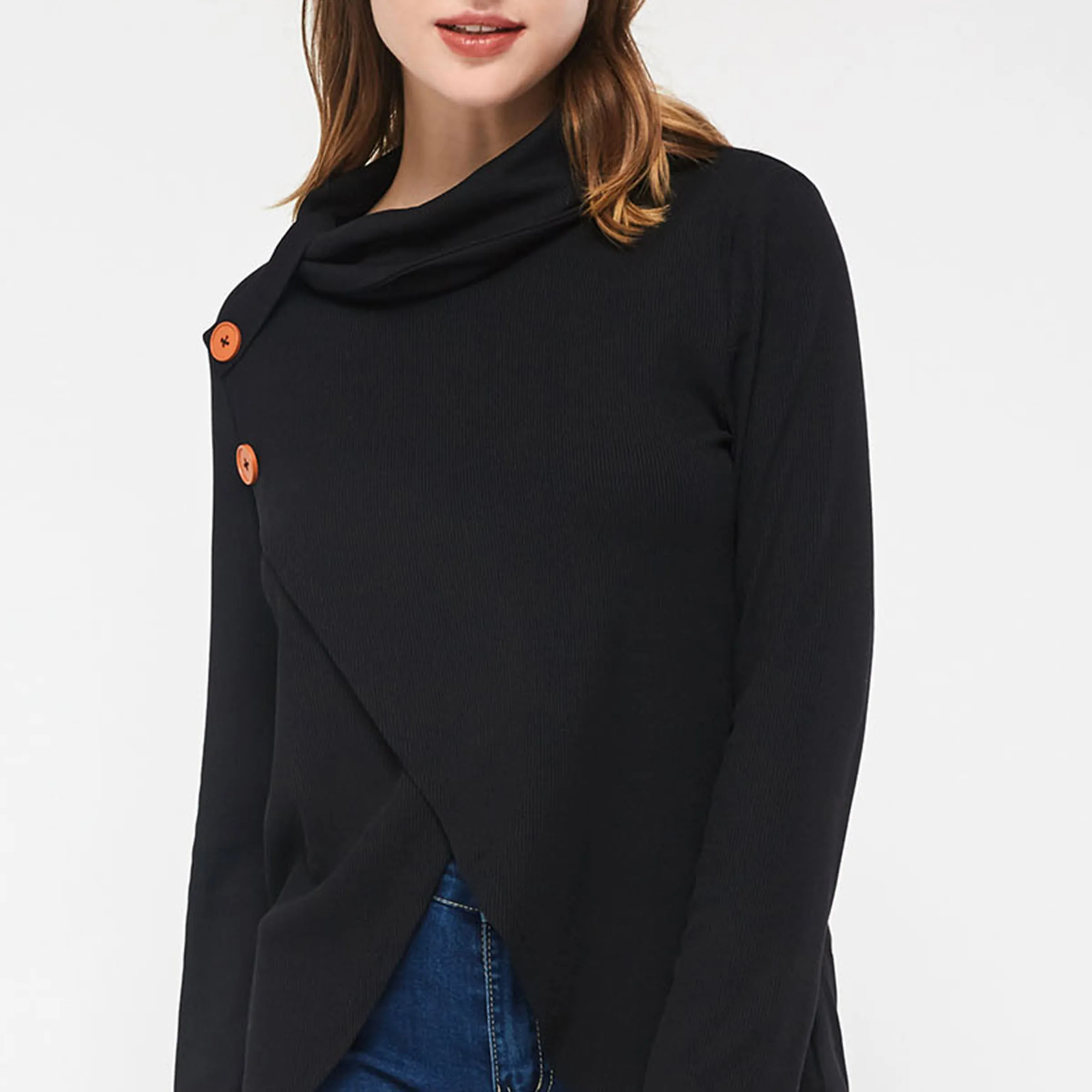 Женский вязаный свитер весенне-осенний джемпер с воротником-шарфом теплый