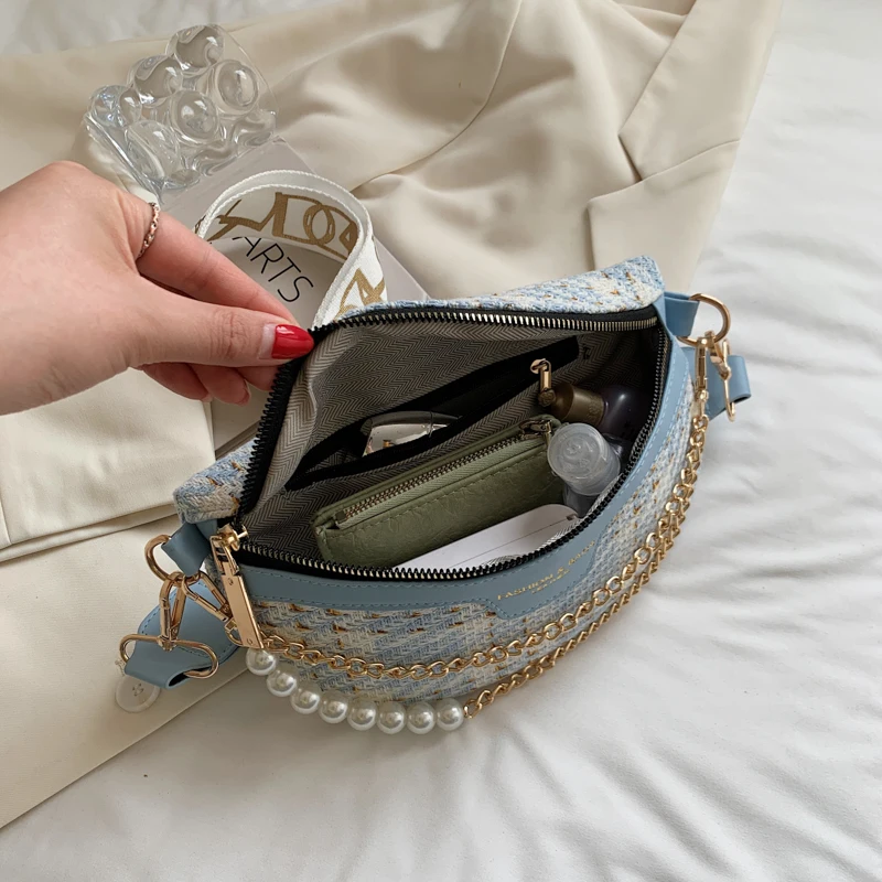 

Small Pearl Chain Women Crossbody Bags Solid Color Messenger Bag Broadband Shoulder Bags Female Phone Purses Ladies Chest Bags