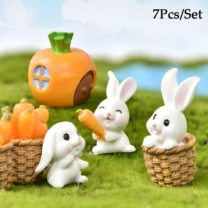 

7Pcs/Set Cute Carrots Rabbit Garden Micro Landscape Decoration Gardening Succulents Accessories Fairy Garden Miniatures Decor