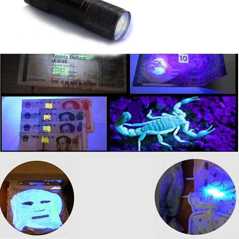 9 LED UV Ultraviolet Flashlight lamp Purple color blacklight Ultra Violet Flash Torch Light linterna AAA For Money detection | Лампы и