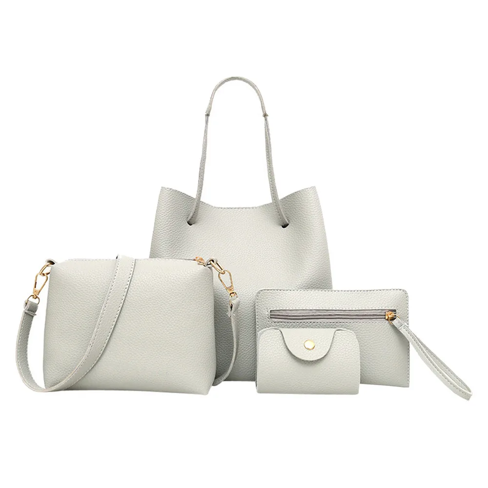 

4Pcs Women Solid Pattern Leather Handbag+Crossbody Bag+Messenger Bag+Card Package Hasp Bucket Versatile fashionable luxury bags